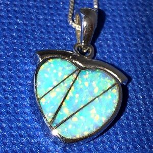 Lab created Opal sterling silver heart necklace